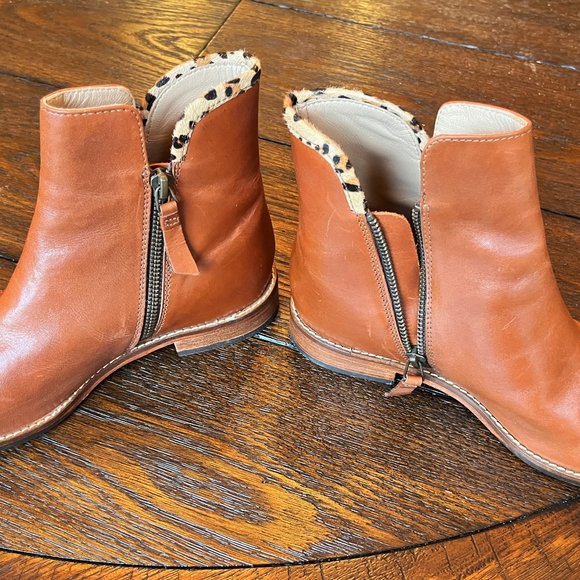 Joules Tan Leather Ankle Boots with leopard trim - Picture 11 of 11